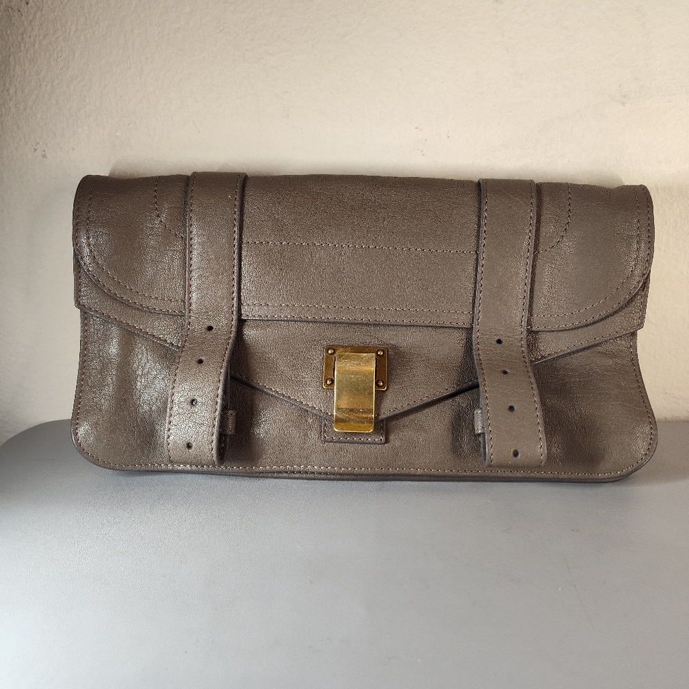 Proenza Schouler PS1 leather clutch pochette greenish taupe